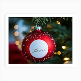 Closeup Capture Of A Red Ornament Resembling Christmas Tree Decor Hanging Delicately From A Pine Br (2) 2 Art Print