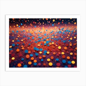 Abstract Background With Colorful Bokeh Circles In Shades Of Blue, Orange, And Red Against A Dark Background, Creating A Festive And Celebratory Atmosphere Art Print