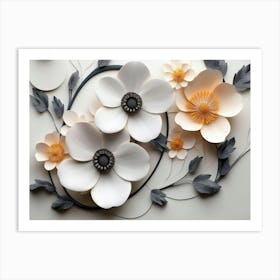 3d Flowers Background With Circle Art Print