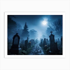 Graveyard At Night 2 Art Print