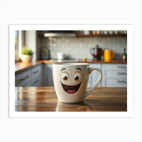 Happy Mug On Kitchen Counter Art Print