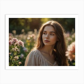 Beautiful Girl In A Field Of Flowers Art Print