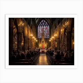 A Christmas Eve Service In A Candlelit Gothic Cathedral Illuminated Pews Leading To The Altar Prepa (2) 1 Art Print