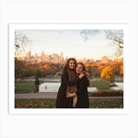 Best Friends Embracing In A Warm Hug Their Smiles Radiant Against The Backdrop Of A Bustling Urban (1) Art Print