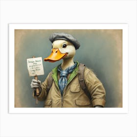 Duck Holding Sign Art Print