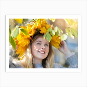 Autumn Girl With Yellow Leaves Art Print