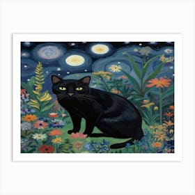 Black Cat van gogh 1 Art Print