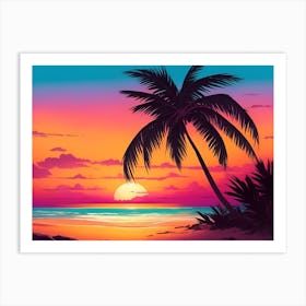 A Tranquil Beach At Sunset Horizontal Illustration 23 Art Print