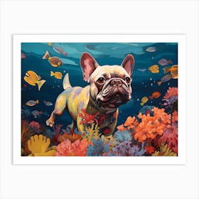 French Bulldog Dog Swimming In The Sea Art Print