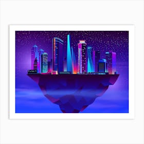 Neon Cityscape - space poster, synthwave art Art Print