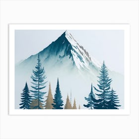 Mountain And Forest In Minimalist Watercolor Horizontal Composition 234 Art Print