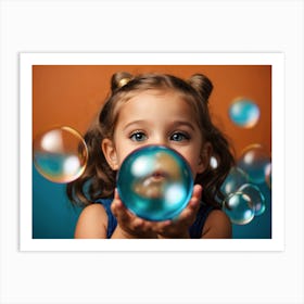 Little Girl Blowing soap Bubbles 4 Art Print