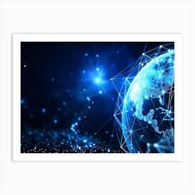 Blue Planet Earth With Network Connections And Glowing Particles In Space Art Print