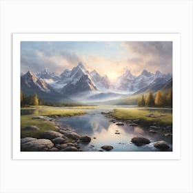 Sunset over the Snowy Peaks Art Print