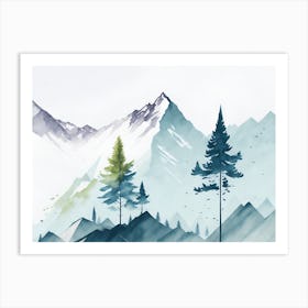 Mountain And Forest In Minimalist Watercolor Horizontal Composition 184 Art Print