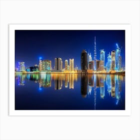 Dubai Skyline At Night Poster