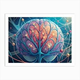 Abstract Colorful Illustration Of A Brain With Neural Connections Art Print