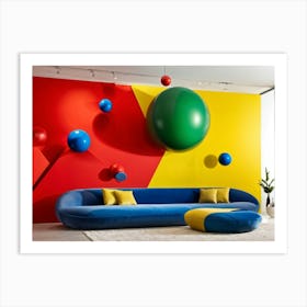 Abstract Geometric Shapes Flowing Across A Wall With Balls In Primary Colors Red Green Blue And Art Print