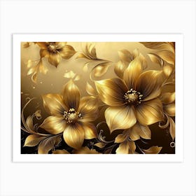 Gold Flowers Art Background Art Print