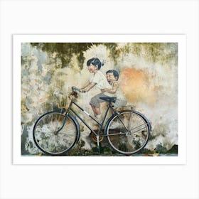 Asian Children On A Bicycle Art Print