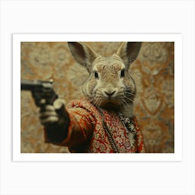 Absurd Bestiary: From Minimalism to Political Satire.Rabbit With Gun Art Print