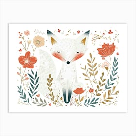 Little Floral Arctic Fox 2 Art Print