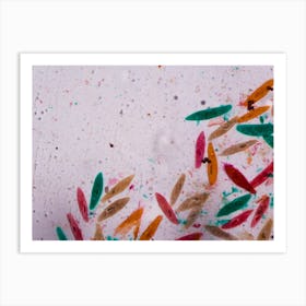 Paramecium Caudatum Under The Microscope Abstract Shapes In Color Of Green, Red, Orange And Brown On White Background Art Print