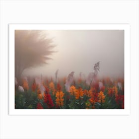 Foggy Field Of Flowers Art Print