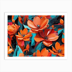 Orange Flowers paintings art print Art Print