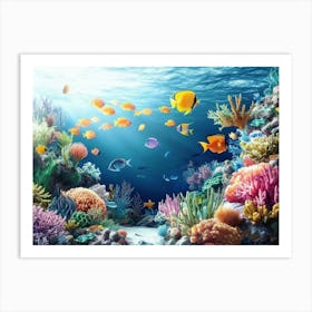 3d Underwater Coral Reef with Sea Life Art Print