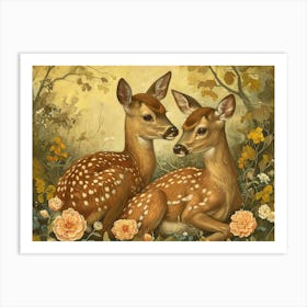 Floral Animal Illustration Deer 1 Art Print
