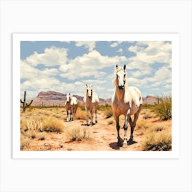 Horses Painting In Arizona Desert, Usa, Landscape 3 Art Print