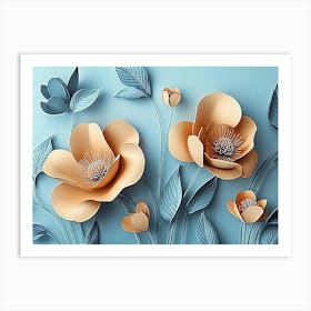 3d Art With Simple Floral Painting Light Gray 4 Art Print