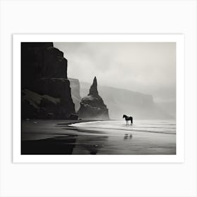 A Horse Oil Painting In Reynisfjara Beach, Iceland, Landscape 2 Art Print