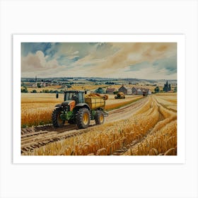 Tractors In A Wheat Field Art Print