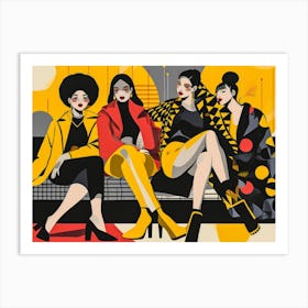 Three Women On A Bench Art Print