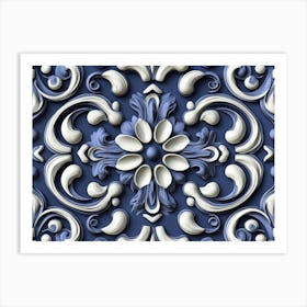 Blue And White Floral Pattern 1 Art Print