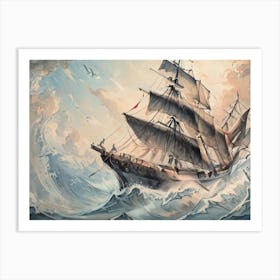 Ship In Rough Seas 4 Art Print