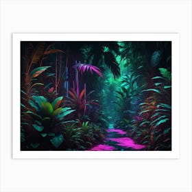 Futuristic neon cyberpunk jungle 7 Art Print