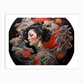 Asian Woman With Dragon Art Print