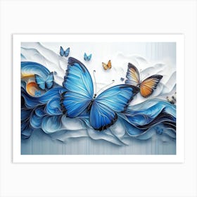 Vibrant 3d Modern Art Featuring Elegant Blue Butterfly Design Art Print