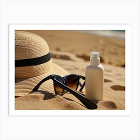 Hat And Sunglasses On The Beach Art Print