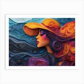 Paper Quilling Woman with Retro Hat II Art Print