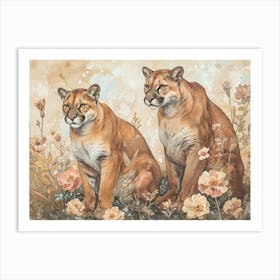 Floral Animal Illustration Mountain Lion 6 Art Print