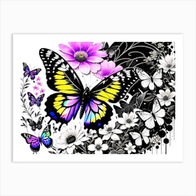 Butterflies And Flowers 2 Art Print