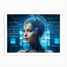 A Cybernetic Womans Head Abstractly Adorned With A Mesmerizing Grid Pattern Symbolizing Innovation (1) Art Print