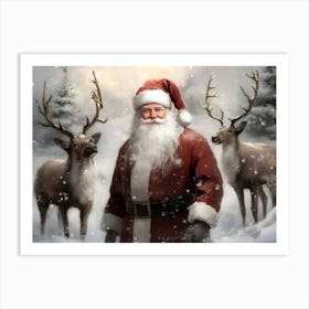 Santa Claus And Deer 4 Art Print