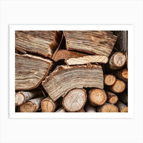 Close Up Photograph Of A Freshly Cut Tree With Visible Growth Rings Standing Beside A Stacked Pile O Art Print