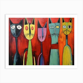 The Cats Acrylic Painting In The Style Of Chromat Art Print