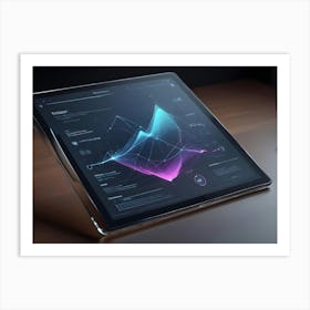 An Image Of A Tablet With A Futuristic Interface Displaying Data And Charts Art Print